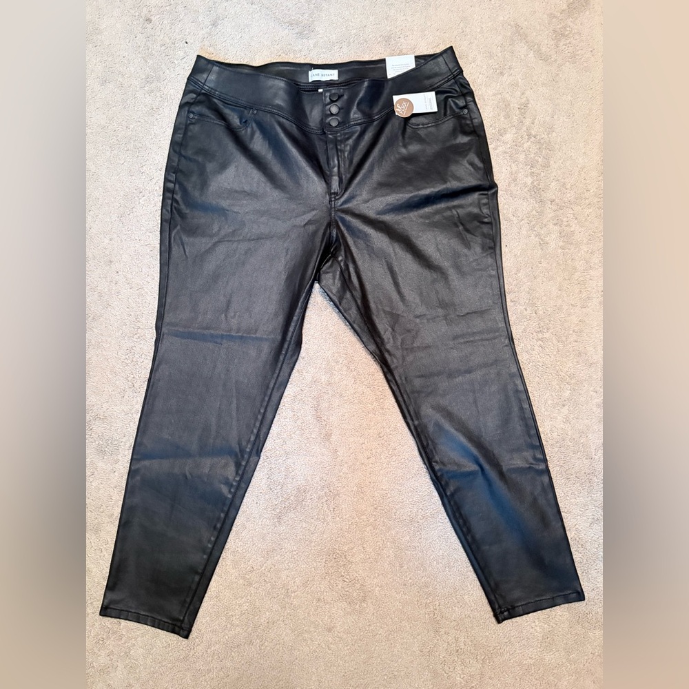 Women's lane Bryant Black Faux Leather Jeggins Pants size 24 NEW